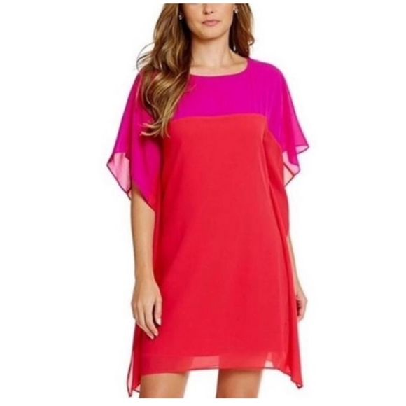 Badgley Mischka Dresses & Skirts - Badgley Mischka Chiffon Colorblock Dress Women Size S Red Pink Feminine